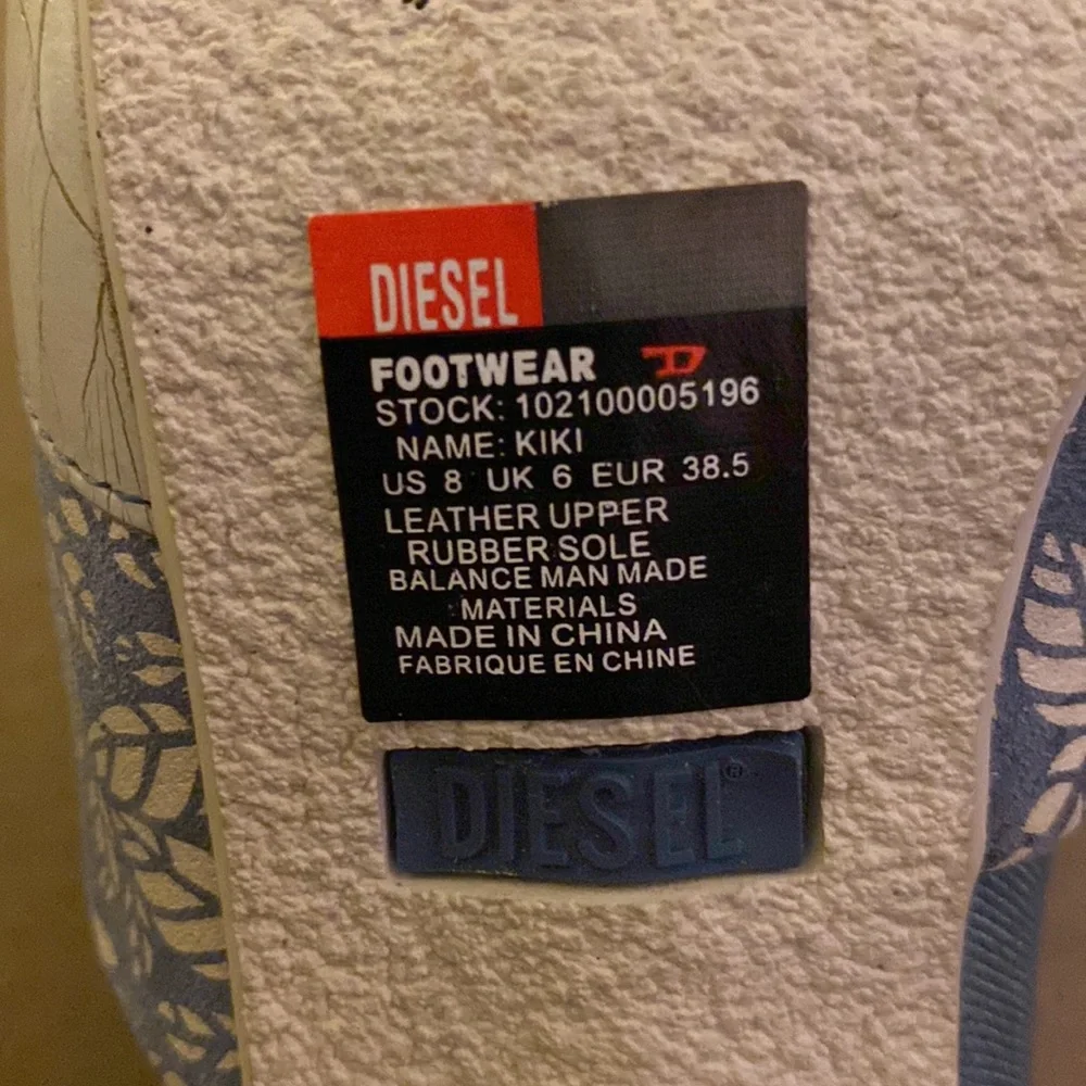 DIESEL Women's Floral Pattern Slide Sandals in Light Blue Sz 8